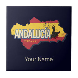 Azulejo De Cerâmica Espanha Andalusia Mapa de Férias Flamenco Vintage