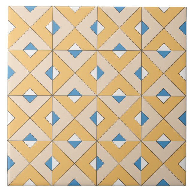 Azulejo De Cerâmica Espanhol Laranja Azul Cor-de-rosa Geométrico Medit (Frente)