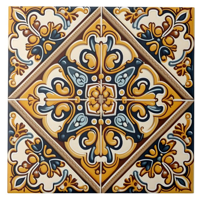 Azulejo De Cerâmica Espanhol Tradicional Ornamentado (Frente)