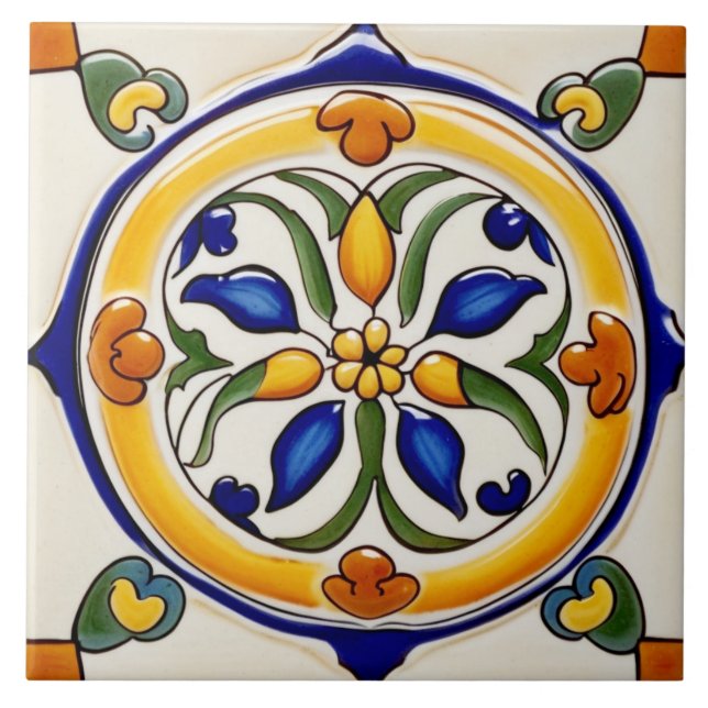 Azulejo De Cerâmica Espanhol Verde Amarelo Verde Azul e Branco Tradici (Frente)