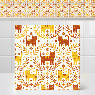 Azulejo De Cerâmica Espanhola Majólica Minimalista Gatinho Fofa Medite