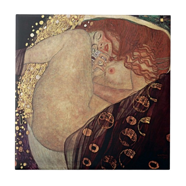 Azulejo De Cerâmica Esparsa da Elegância - Danae de Gustav Klimt (Frente)