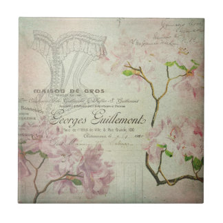 Azulejo De Cerâmica Espartilho gasto das flores do roteiro francês