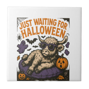 Azulejo De Cerâmica Esperando pelo Halloween Highland Cow