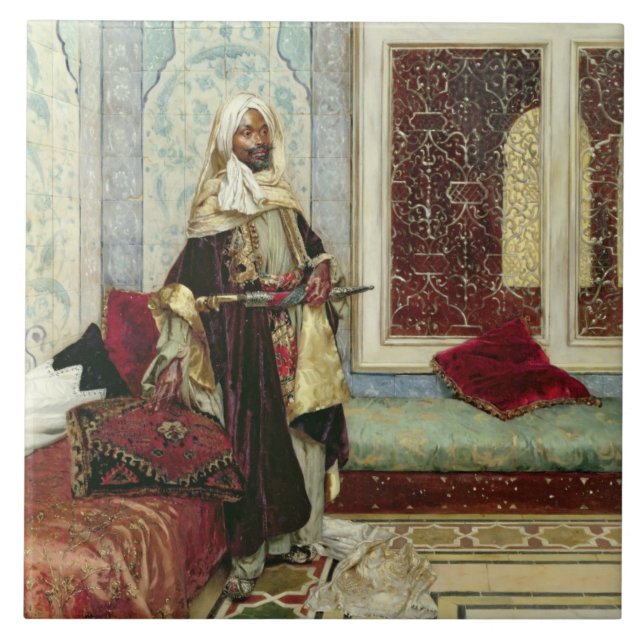 Azulejo De Cerâmica Esperando uma audiência (óleo no painel) (Frente)