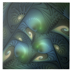 Azulejo De Cerâmica Espirais Beige Green Turquoise Abstrato Arte Fract