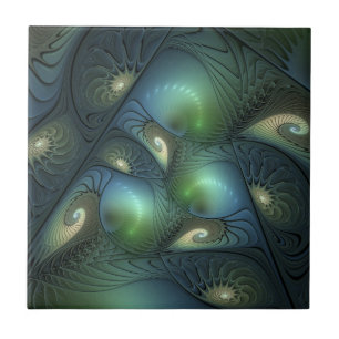 Azulejo De Cerâmica Espirais Beige Green Turquoise Abstrato Arte Fract