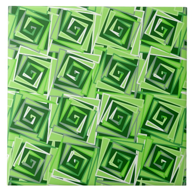 Azulejo De Cerâmica Espirais Quadrados Modernos, Jade Green (Frente)