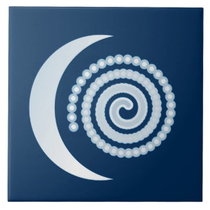 Azulejo De Cerâmica Espiral da Lua de Prata em azul escuro
