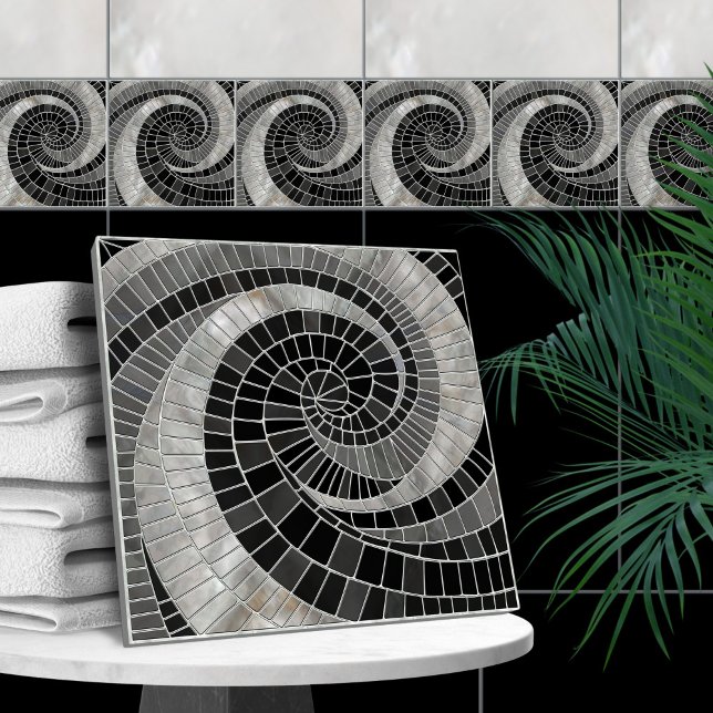 Azulejo De Cerâmica Espiral das ondas do mosaico - mármore e pérolas (Criador carregado)
