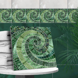 Azulejo De Cerâmica Espiral das ondas do mosaico - Verde torcido