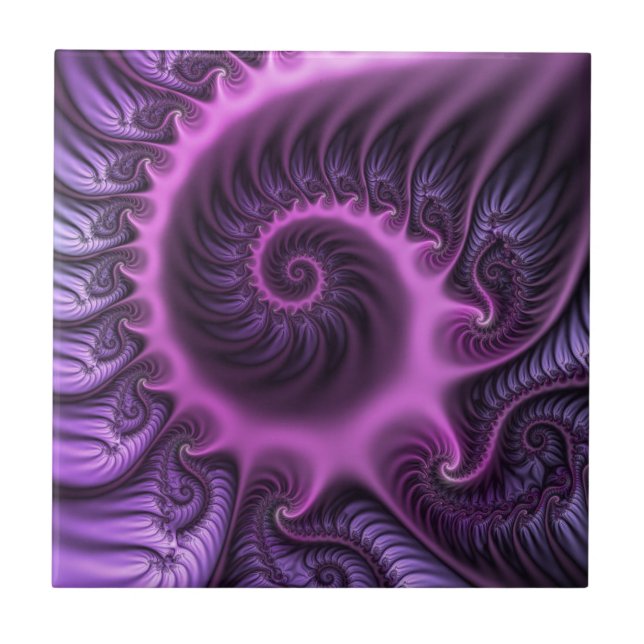 Azulejo De Cerâmica Espiral De Arte Fractal, Roxal, Rosa-Legal, vívida (Frente)