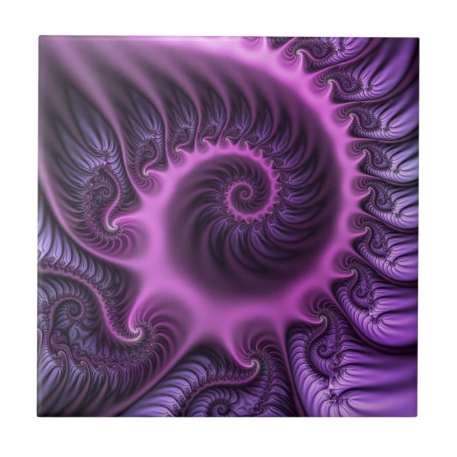 Azulejo De Cerâmica Espiral De Arte Fractal, Roxal, Rosa-Legal, vívida (Frente)