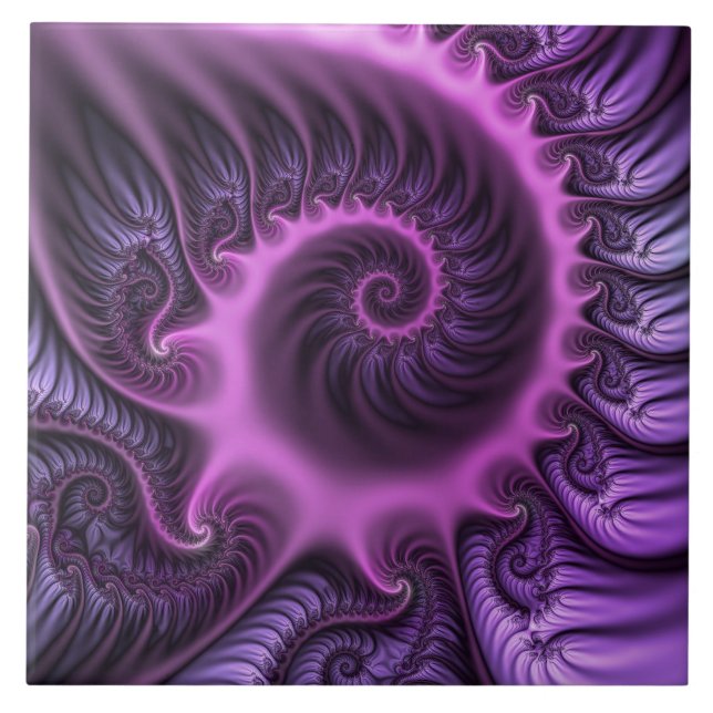 Azulejo De Cerâmica Espiral De Arte Fractal, Roxal, Rosa-Legal, vívida (Frente)