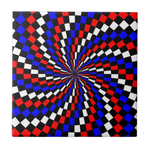 Azulejo De Cerâmica Espiral do Verificador Vermelho Azul por Kenneth Y