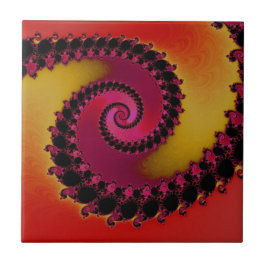 Azulejo De Cerâmica Espiral Fractal do Nascer do Sol Vermelho Rosa e A