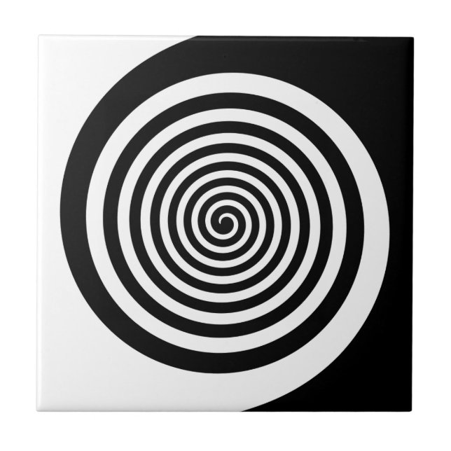 Azulejo De Cerâmica Espiral Hipnótico Preto e Branco (Frente)