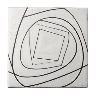 Azulejo De Cerâmica Espiral Quadrada Abstrata Preto e Branco