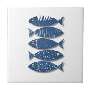 Azulejo De Cerâmica Espírito do Mar Ilustração Moderna de Peixes Coste