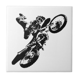 Azulejo De Cerâmica Esporte branco preto de Motorcyle do motocross do