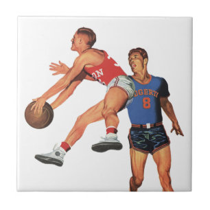 Azulejo De Cerâmica Esportes de Vintage, Jogadores de Basquete em um J