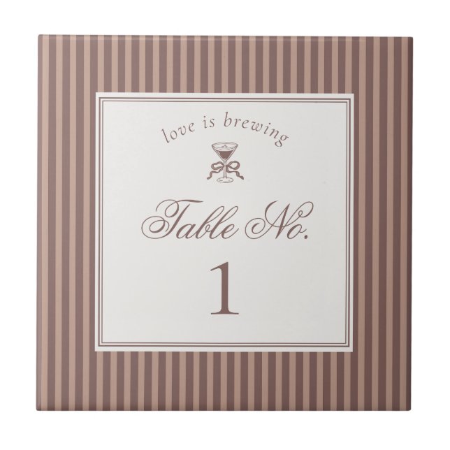 Azulejo De Cerâmica Espresso Martini Love Brewing Wedding Table Number (Frente)