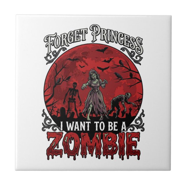 Azulejo De Cerâmica Esqueça Princesa Zumbi Lua de Sangue Morcego Cemit (Frente)