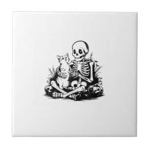 Azulejo De Cerâmica Esqueleto Divertido do Gato Crânio Gatinho Gato Fo