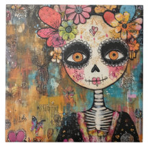 Esqueleto La Catrina com Coroa de Flores