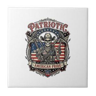 Azulejo De Cerâmica Esqueleto Patriota Cowboy Patriota Escuro Esquelet