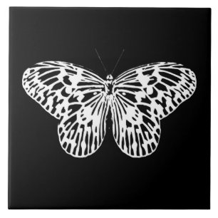 Azulejo De Cerâmica Esquema da borboleta, branco e preto