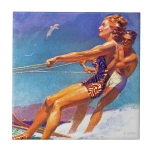 Azulejo De Cerâmica Esquiador da água por McClelland Barclay