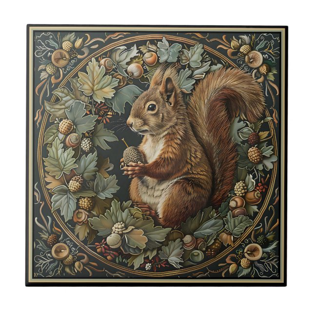 Azulejo De Cerâmica Esquilo Com uma Bolota (Frente)