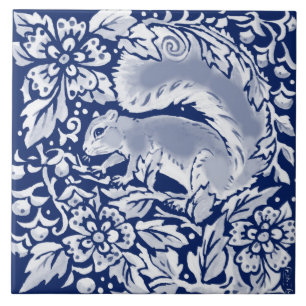 Azulejo De Cerâmica Esquilo de animais da floresta azul-Marinho-cobalt