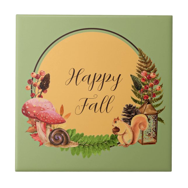 Azulejo De Cerâmica Esquilo e natureza com texto personalizável (Frente)