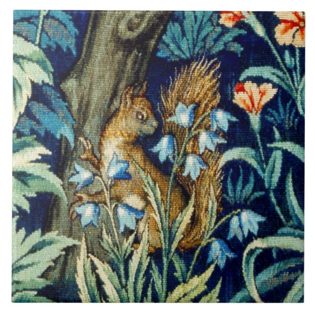 Azulejo De Cerâmica Esquilo na floresta, William Morris (Frente)