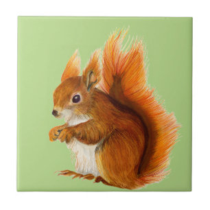 Azulejo De Cerâmica Esquilo vermelho pintado na arte dos animais