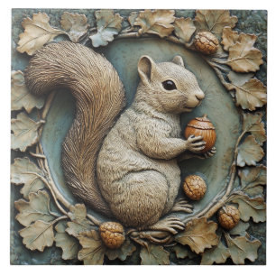 Azulejo De Cerâmica Esquilo Whimsical & Acorns Faux Alivio