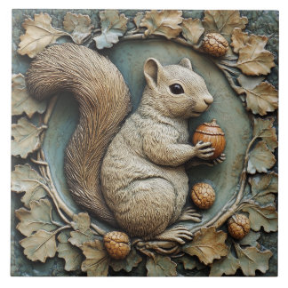 Azulejo De Cerâmica Esquilo Whimsical & Acorns Faux Alivio