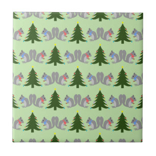 Azulejo De Cerâmica Esquilos Decorantes de Árvore de Natal Padrão