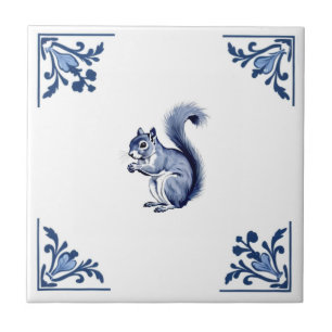 Azulejo De Cerâmica Esquirrel Delft Blue Corners Woodland Animais
