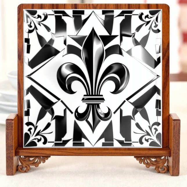 Azulejo De Cerâmica Essência de Flor Preto e Branco (Criador carregado)