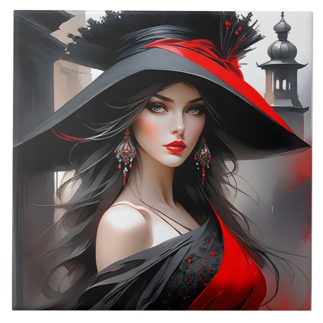 Azulejo De Cerâmica Esta mulher tem um rosto fantástico. Ela é caucasi (Frente)