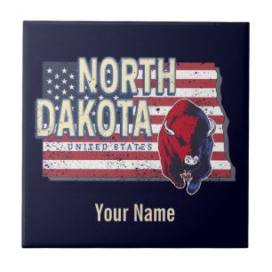 Azulejo De Cerâmica Estado de Dakota do Norte Estados Unidos - Mapa Re