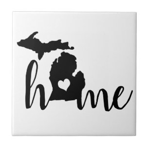 Azulejo De Cerâmica Estado de Michigan Black Silhouette "Home"