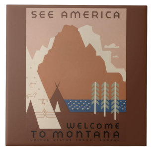Azulejo De Cerâmica Estado de Montana: Tribos Indígenas, Montanhas, Pr