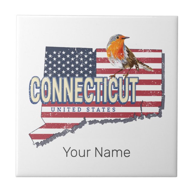 Azulejo De Cerâmica Estado unido do Connecticut mapeamento de estado r (Frente)