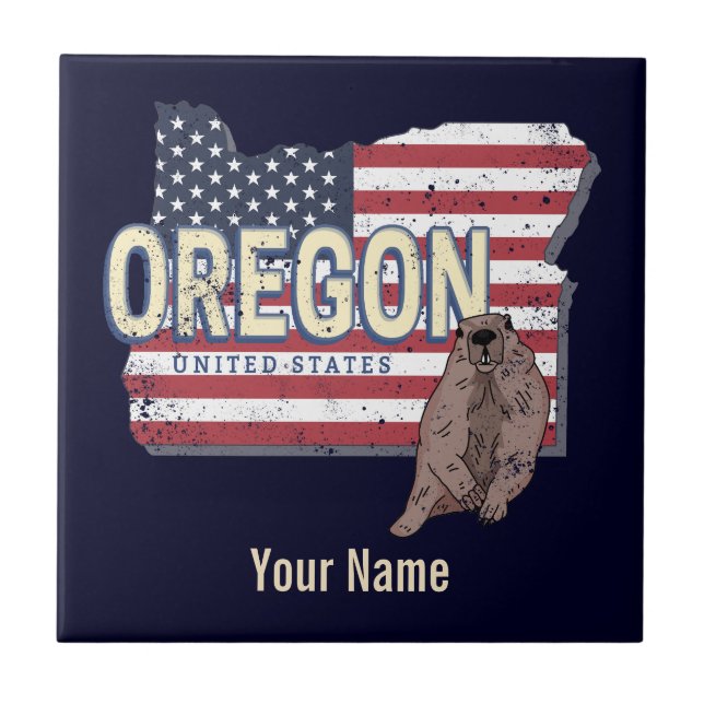 Azulejo De Cerâmica Estados Unidos do Oregon Mapa Retroativo dos EUA S (Frente)