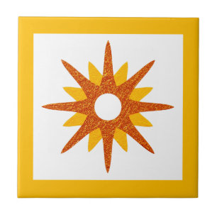 Azulejo De Cerâmica Estallido de Estrela Laranja Modernista de Meados