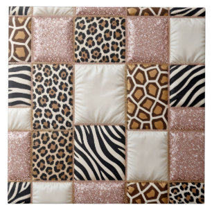 Azulejo De Cerâmica Estampa de Animal de Luxo Rosa Brilho Falso